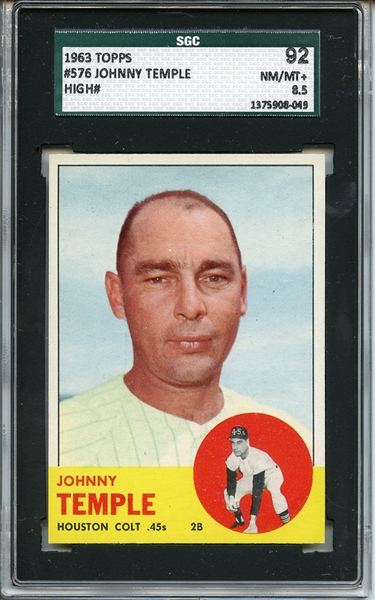 1963 Topps 576 Johnny Temple SGC NM/MT+ 92 / 8.5