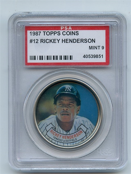 1987 Topps Coins 12 Rickey Henderson PSA MINT 9