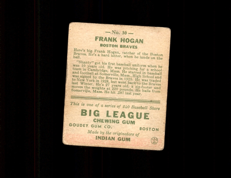 1933 Goudey 30 Frank Hogan RC VG #D418412
