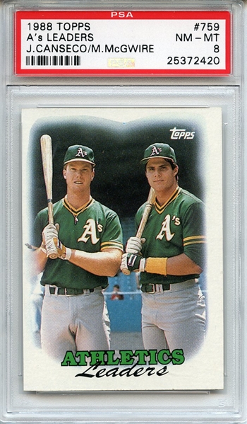1988 Topps 759 A's Leaders McGwire Canseco PSA NM-MT 8
