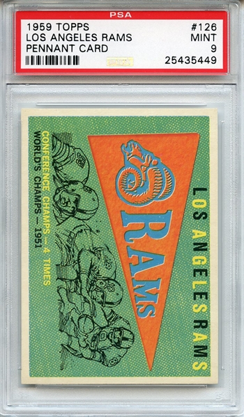 1959 Topps 126 Los Angeles Rams Pennant Card PSA MINT 9