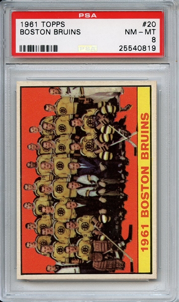 1961 Topps 20 Boston Bruins Team Card PSA NM-MT 8