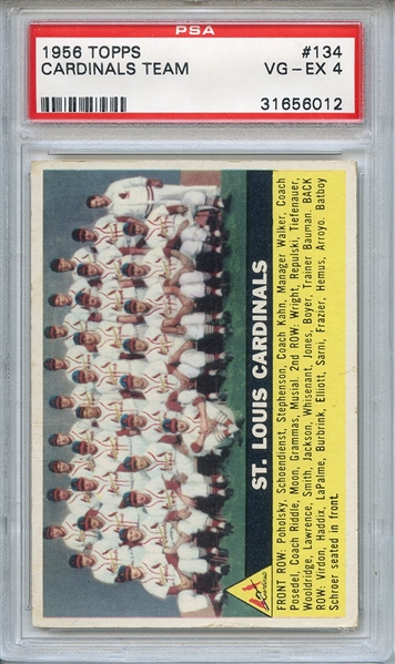 1956 Topps 134 St. Louis Cardinals Team White Back PSA VG-EX 4