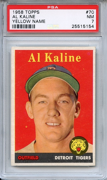 1958 Topps 70 Al Kaline Yellow Name PSA NM 7