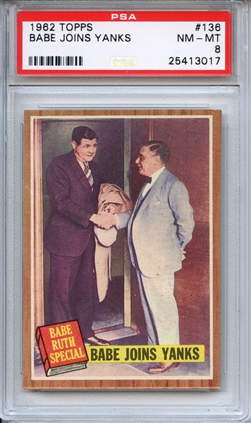 1962 Topps 136 Babe Ruth Joins Yankees PSA NM-MT 8