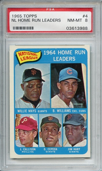 1965 Topps 4 NL Home Run Leaders Mays Williams Cepeda PSA NM-MT 8
