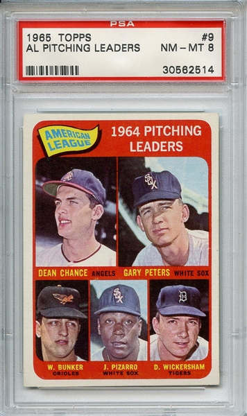 1965 Topps 9 AL Pitching Leaders PSA NM-MT 8