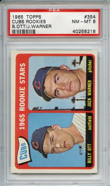 1965 Topps 354 Cubs Rookies B.Ott/J.Warner PSA NM-MT 8