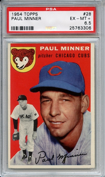 1954 Topps 28 Paul Minner PSA EX-MT+ 6.5