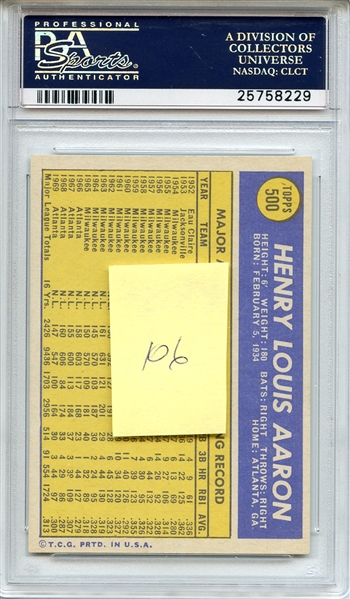 1970 Topps 500 Hank Aaron PSA MINT 9