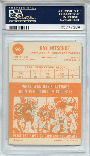 1963 Topps 96 Ray Nitschke RC PSA NM 7