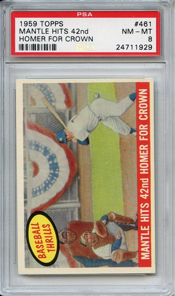 1959 Topps 461 Mickey Mantle Hits 42nd Home Run PSA NM-MT 8