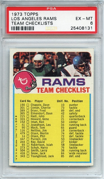 1973 Topps Los Angeles Rams Team Checklist PSA EX-MT 6