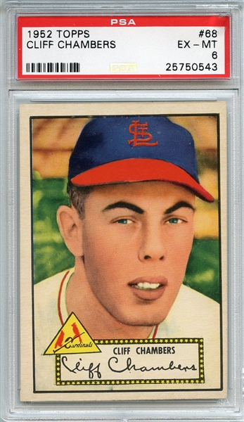 1952 Topps 68 Cliff Chambers Red Back PSA EX-MT 6