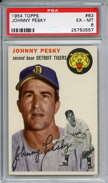 1954 Topps 63 Johnny Pesky PSA EX-MT 6