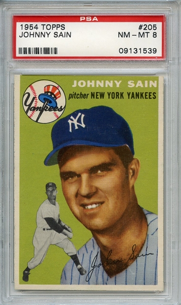 1954 Topps 205 Johnny Sain PSA NM-MT 8