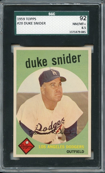 1959 Topps 20 Duke Snider SGC NM/MT+ 92 / 8.5