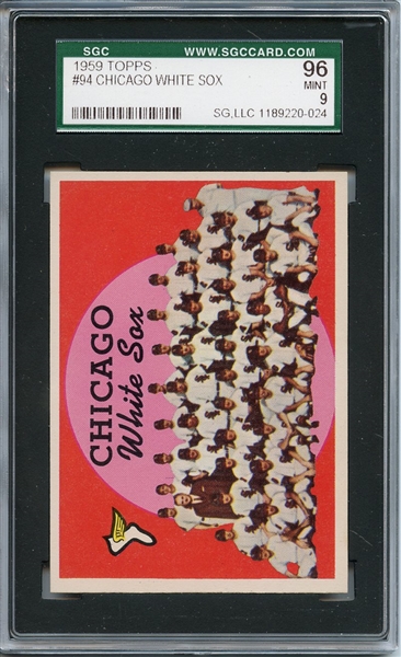 1959 Topps 94 Chicago White Sox Team SGC MINT 96 / 9