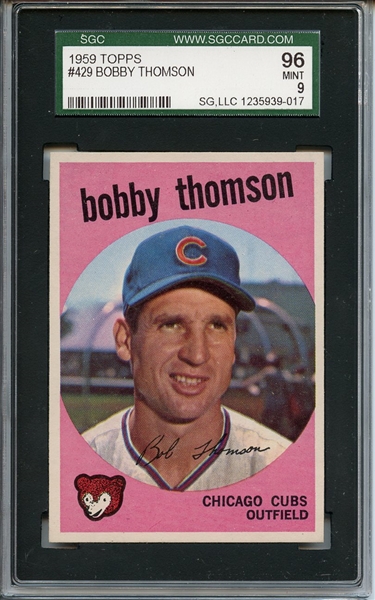 1959 Topps 429 Bobby Thomson SGC MINT 96 / 9
