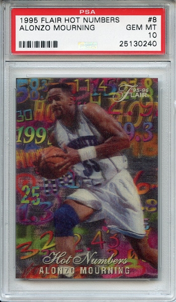 1995 Flair Hot Numbers 8 Alonzo Mourning PSA GEM MT 10