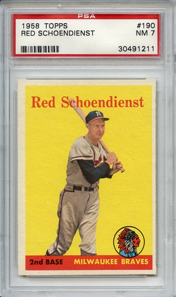 1958 Topps 190 Red Schoendienst PSA NM 7