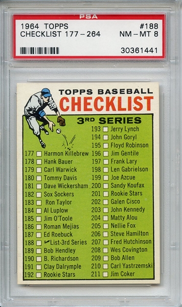 1964 Topps 188 3rd Series Checklist PSA NM-MT 8