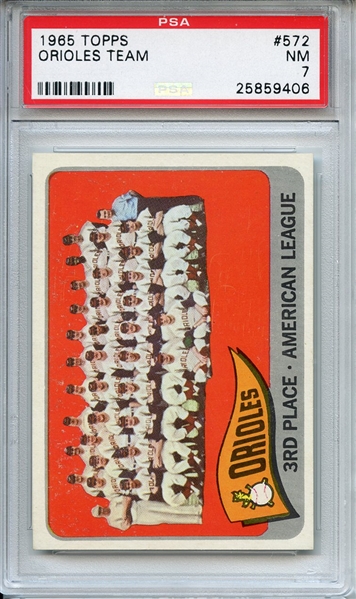 1965 Topps 572 Baltimore Orioles Team PSA NM 7