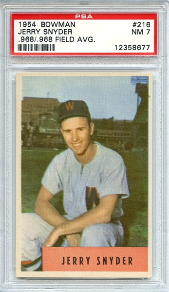 1954 Bowman 216 Jerry Snyder .968/.968 Field Avg PSA NM 7