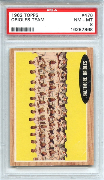 1962 Topps 476 Baltimore Orioles Team PSA NM-MT 8