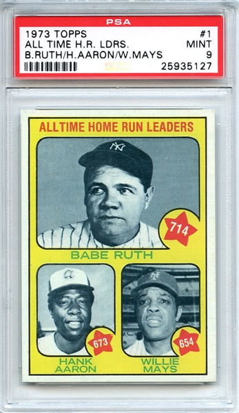 1973 Topps 1 All Time Home Run Leaders Ruth Aaron Mays PSA MINT 9