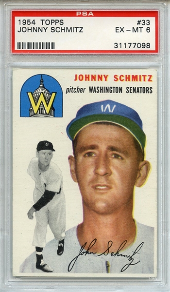 1954 Topps 33 Johnny Schmitz PSA EX-MT 6
