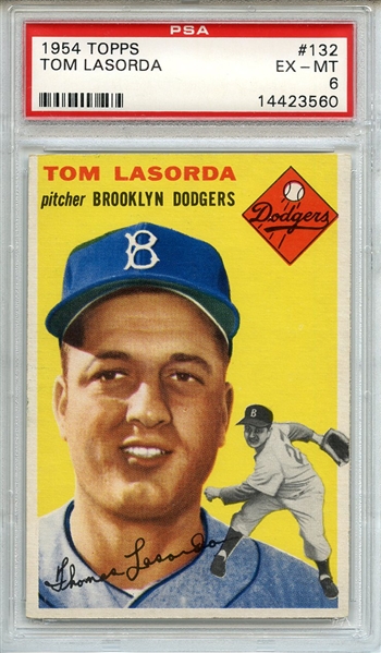 1954 Topps 132 Tommy Lasorda RC PSA EX-MT 6
