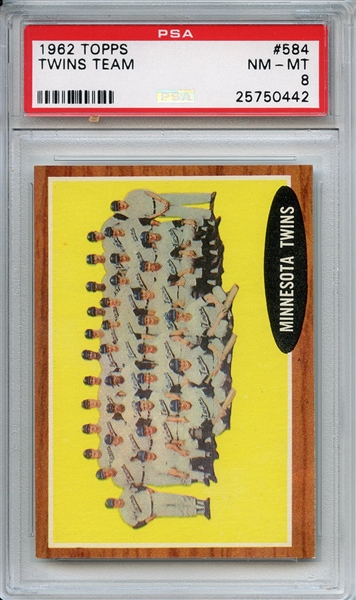 1962 Topps 584 Minnesota Twins Team PSA NM-MT 8