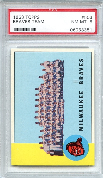 1963 Topps 503 Milwaukee Braves Team PSA NM-MT 8
