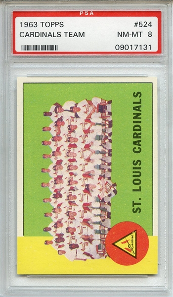 1963 Topps 524 St. Louis Cardinals Team PSA NM-MT 8