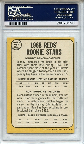 1968 Topps 247 Johnny Bench RC PSA NM-MT 8