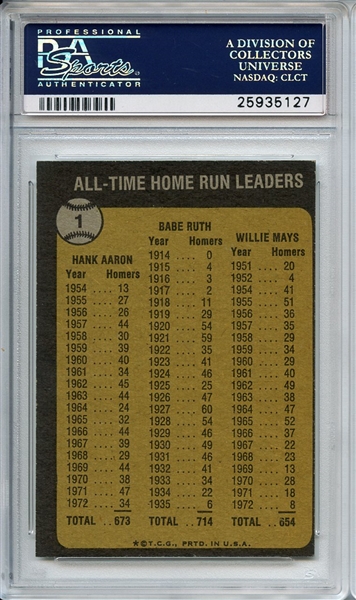 1973 Topps 1 All Time Home Run Leaders Ruth Aaron Mays PSA MINT 9
