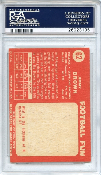 1958 Topps 62 Jimmy Brown RC PSA EX-MT 6