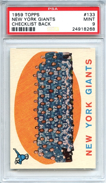 1959 Topps 133 New York Giants Team PSA MINT 9