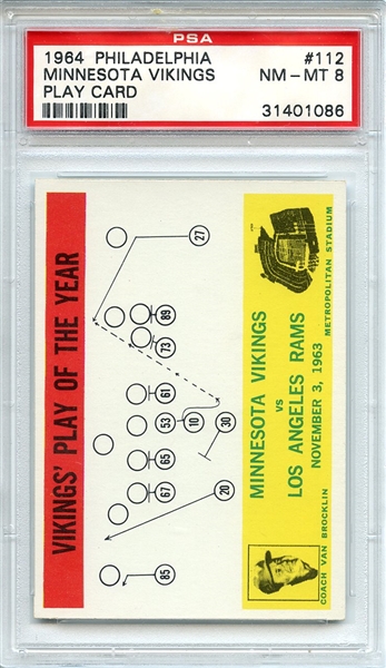 1964 Philadelphia 112 Minnesota Vikings Play Card Van Brocklin PSA NM-MT 8