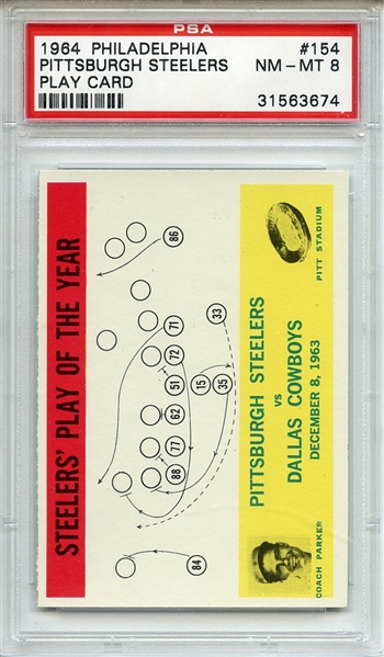 1964 Philadelphia 154 Pittsburgh Steelers Play Card PSA NM-MT 8