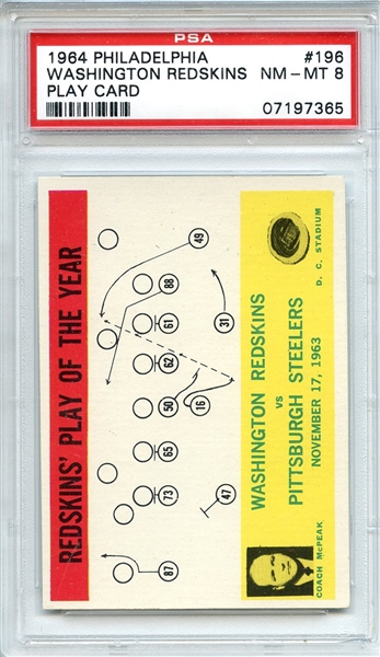 1964 Philadelphia 196 Washington Redskins Play Card PSA NM-MT 8