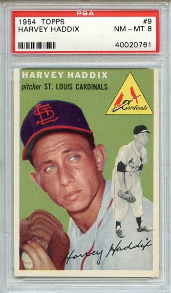 1954 Topps 9 Harvey Haddix PSA EX-MT 8