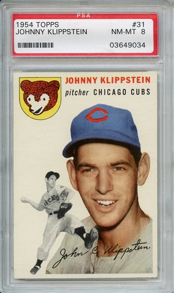 1954 Topps 31 Johnny Klippstein PSA NM-MT 8