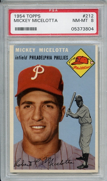 1954 Topps 212 Mickey Micelotta PSA NM-MT 8