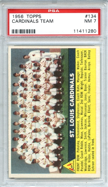 1956 Topps 134 Cardinals Team PSA NM 7
