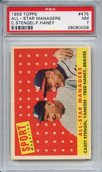 1958 Topps 475 All-Star Managers C.Stengel/F.Haney PSA NM 7