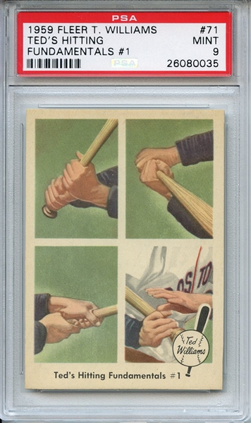 1959 Fleer Ted Williams 71 Ted's Hitting Fundamentals #1 PSA MINT 9