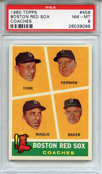 1960 Topps 456 Boston Red Sox Coaches PSA NM-MT 8