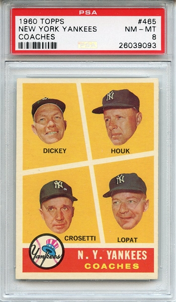1960 Topps 465 New York Yankees Coaches PSA NM-MT 8